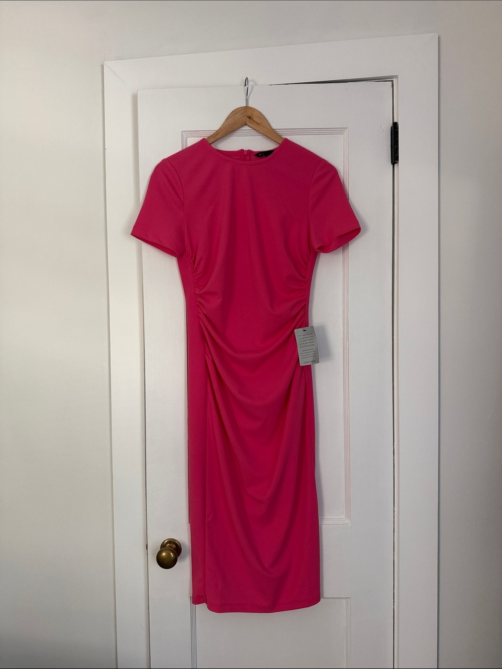 Maggy London Pink Ruched Midi Dress
